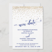 Uitgestelde bruiloft Gold Confetti Navy Nieuwe Dat Kaart (Voorkant)