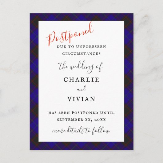 UITGESTELDE BRUILOFT Home Hume Clan Tartan Plaid Briefkaart (Voorkant)