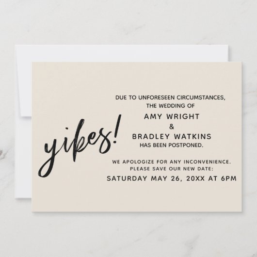 Uitgestelde bruiloft Humor Yikes! Cream aankondigi Kaart (Voorkant)
