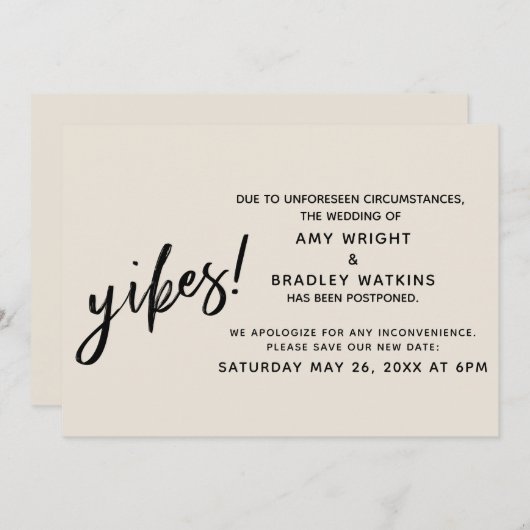 Uitgestelde bruiloft Humor Yikes! Cream aankondigi Kaart (Voorkant / Achterkant)