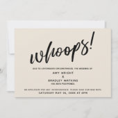 Uitgestelde bruiloft humoristisch "Whoops!" Crème Kaart (Voorkant)