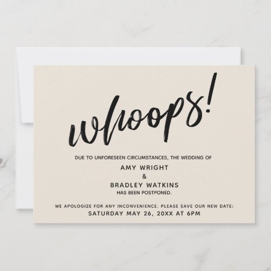 Uitgestelde bruiloft humoristisch "Whoops!" Crème  Kaart (Voorkant)