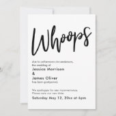 Uitgestelde bruiloft humoristische "Whoops" aankon Kaart (Voorkant)