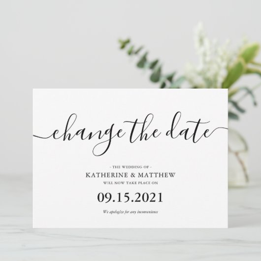 Uitgestelde bruiloft in schriftletters save the date (Staand voorkant)