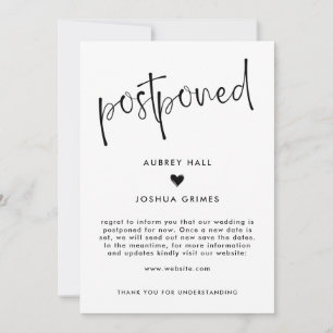 Uitgestelde bruiloft met hart en handschrift kaart