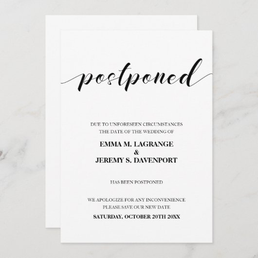 Uitgestelde bruiloft met nieuwe datum aankondiging (Voorkant / Achterkant)