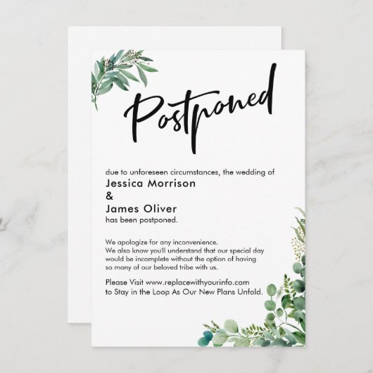 Uitgestelde bruiloft met Waterverf - Eucalyptuskaa Kaart (Voorkant / Achterkant)