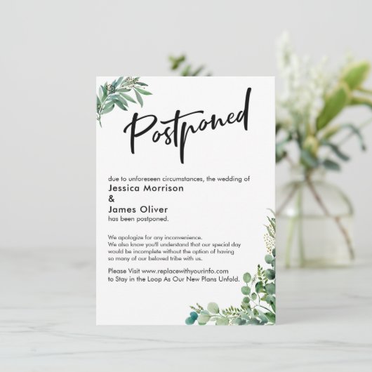 Uitgestelde bruiloft met Waterverf - Eucalyptuskaa Kaart (Staand voorkant)