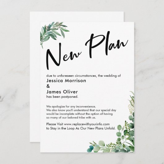 Uitgestelde bruiloft "Nieuw plan met Eucalyptus Ka Kaart (Voorkant / Achterkant)