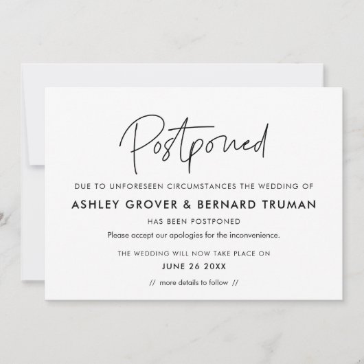 Uitgestelde bruiloft Nieuwe Datum aankondiging kaa (Voorkant)