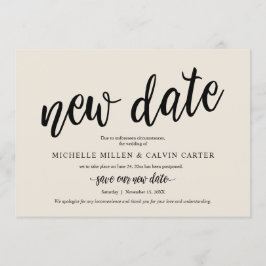 Uitgestelde bruiloft, nieuwe datum, crème, aankond kaart