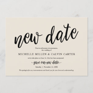 Uitgestelde bruiloft, nieuwe datum, crème, aankond kaart