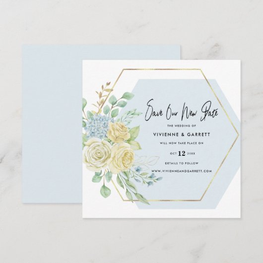 Uitgestelde bruiloft nieuwe datum huwelijk save the date (Voorkant / Achterkant)
