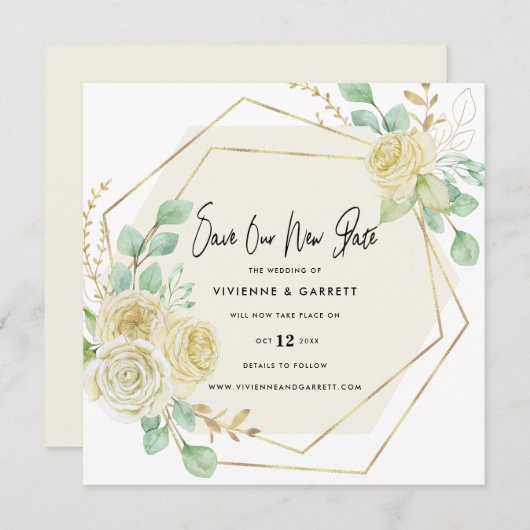 Uitgestelde bruiloft nieuwe datum huwelijk save the date (Voorkant / Achterkant)