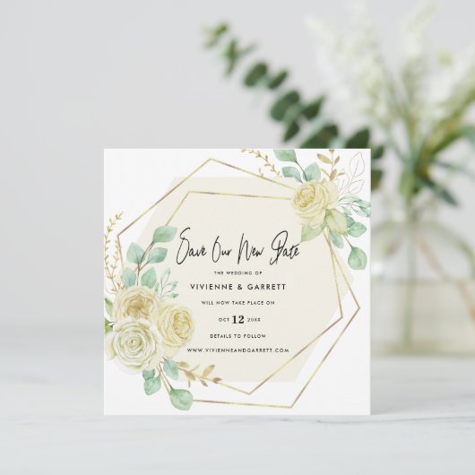 Uitgestelde bruiloft nieuwe datum huwelijk save the date (Staand voorkant)