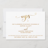 Uitgestelde bruiloft "Oeps!" Gold Hearts-script Kaart (Voorkant)