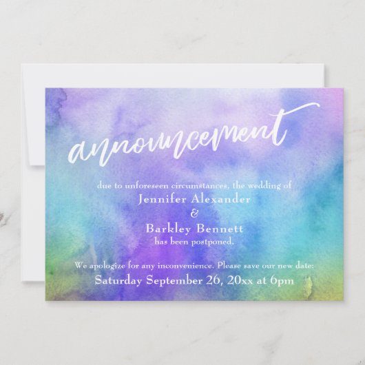 Uitgestelde bruiloft pastel Waterverf bekendmaking Kaart (Voorkant)