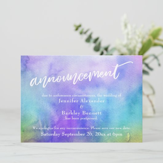 Uitgestelde bruiloft pastel Waterverf bekendmaking Kaart (Staand voorkant)