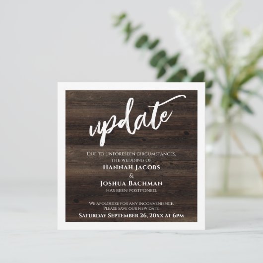 Uitgestelde bruiloft rustieke hout update Kaart (Staand voorkant)