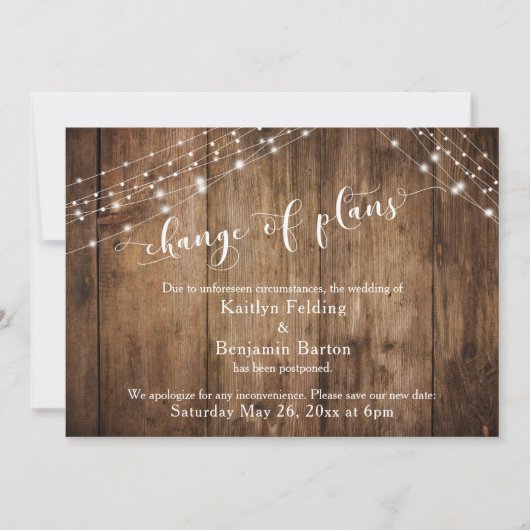 Uitgestelde bruiloft verandering van plannen hout kaart (Voorkant)