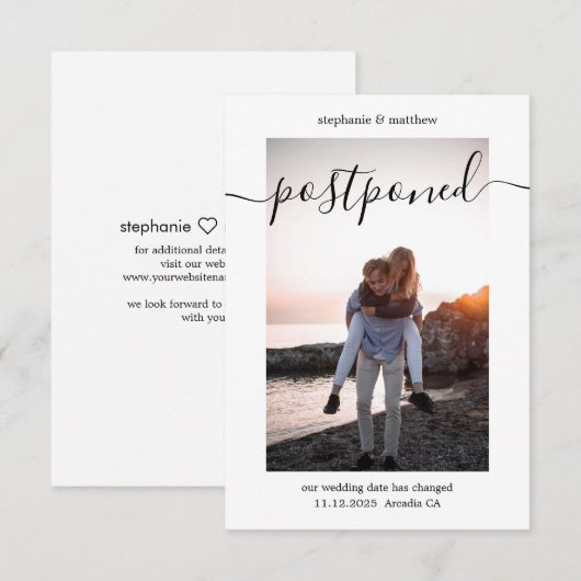 Uitgestelde bruiloft Wijzig de datum Foto Save The Date (Voorkant / Achterkant)