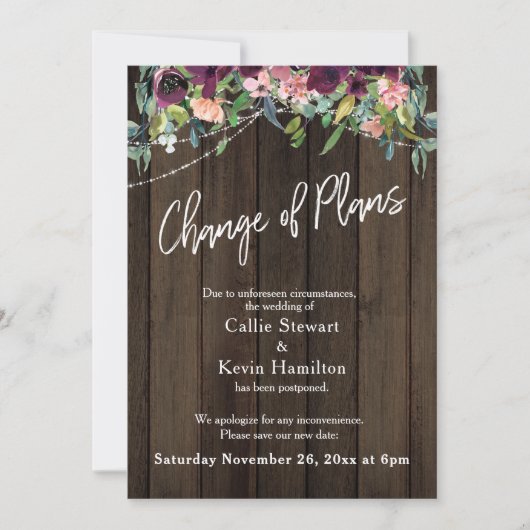 Uitgestelde bruiloft wijziging plannen Kaart hout (Voorkant)