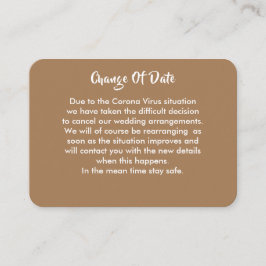 Uitgestelde bruiloft wijziging van datum aankondig informatiekaartje