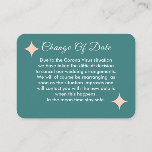 Uitgestelde bruiloft wijziging van datum aankondig informatiekaartje (Voorkant)