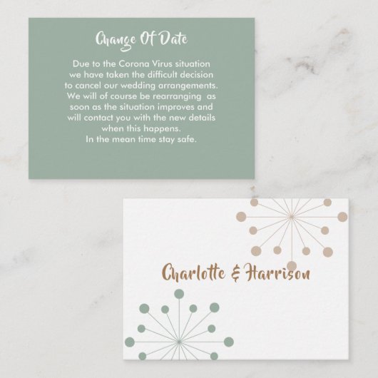 Uitgestelde bruiloft wijziging van datum aankondig informatiekaartje (Voorkant / Achterkant)