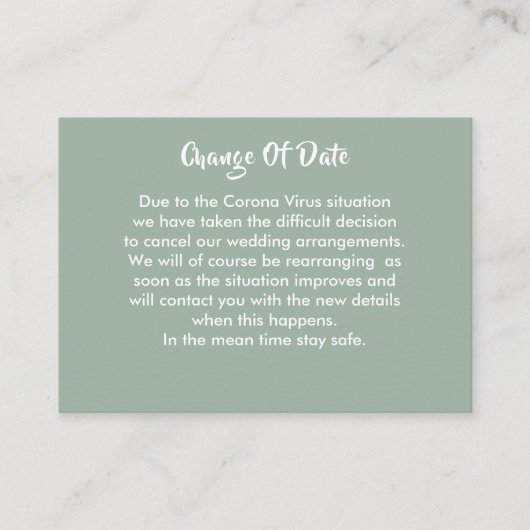 Uitgestelde bruiloft wijziging van datum aankondig informatiekaartje (Voorkant)