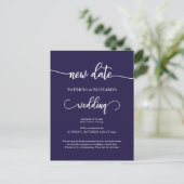 Uitgestelde bruiloftsaankondiging Navy Blue nieuwe Briefkaart (Staand voorkant)