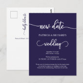 Uitgestelde bruiloftsaankondiging Navy Blue nieuwe Briefkaart (Voorkant / Achterkant)