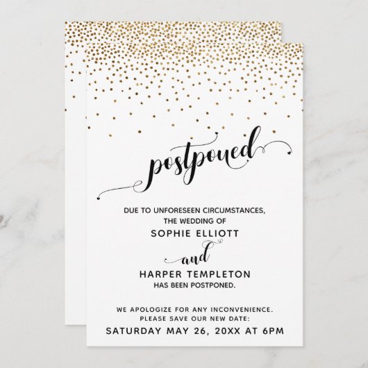 Uitgestelde Confetti- en hartenscript voor weddens Kaart (Voorkant / Achterkant)