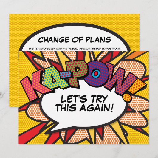 Uitgestelde datum veranderd leuk stripboek save the date (Voorkant / Achterkant)