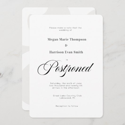 Uitgestelde Elegante Uitnodiging voor het Huwelijk (Voorkant / Achterkant)