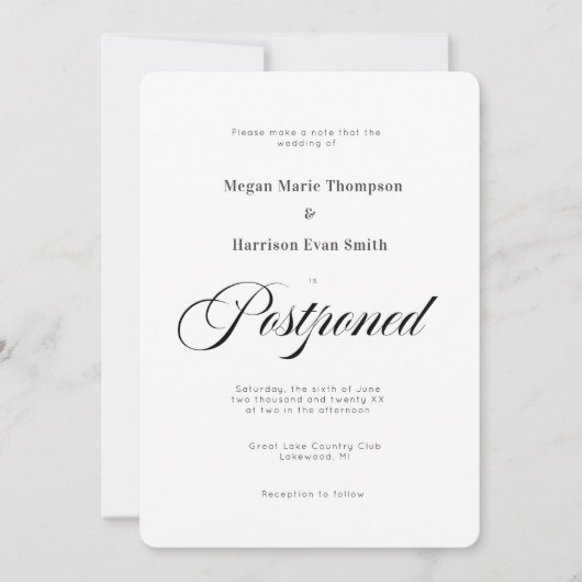 Uitgestelde Elegante Uitnodiging voor het Huwelijk (Voorkant)