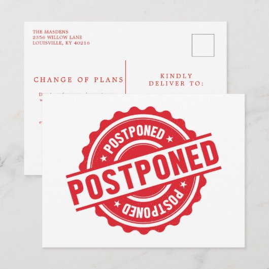 Uitgestelde evenement annuleren datum wijzigen briefkaart (Voorkant / Achterkant)