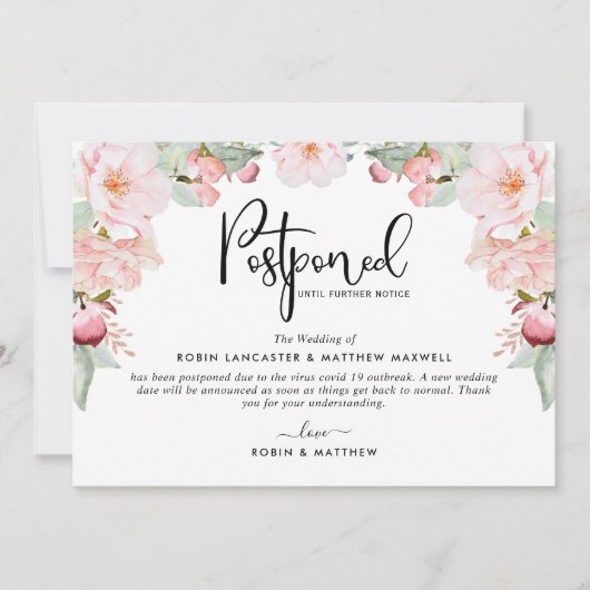 Uitgestelde evenementaankondiging, Blush Floral Kaart (Voorkant)