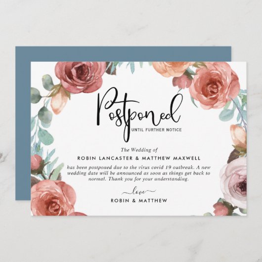 Uitgestelde evenementenaankondiging Dusty Blue Pea Kaart (Voorkant / Achterkant)