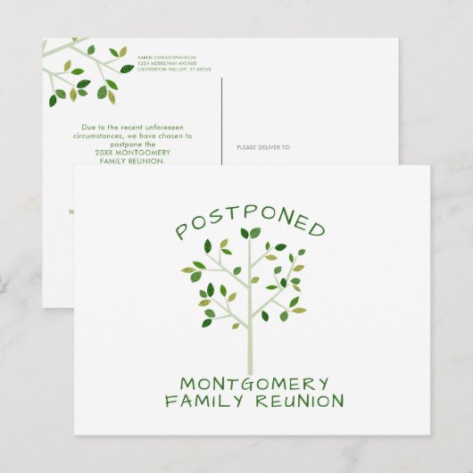 Uitgestelde gezinshereniging Eenvoudige groene sta Uitnodiging Briefkaart (Voorkant / Achterkant)