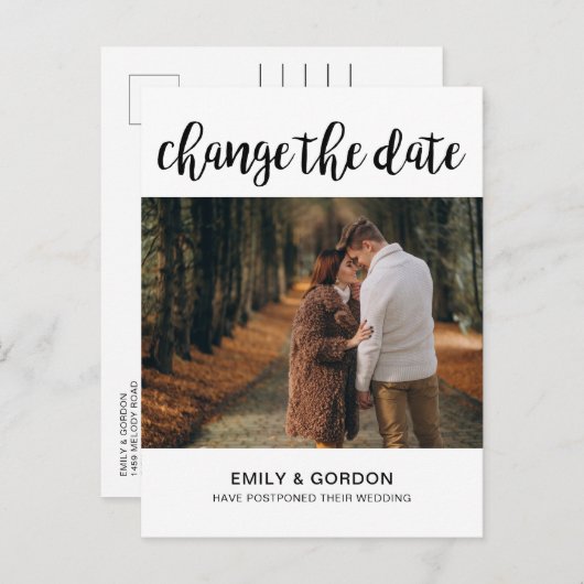 Uitgestelde Huwelijksaankondiging Andere Datum Uitnodiging Briefkaart (Voorkant / Achterkant)