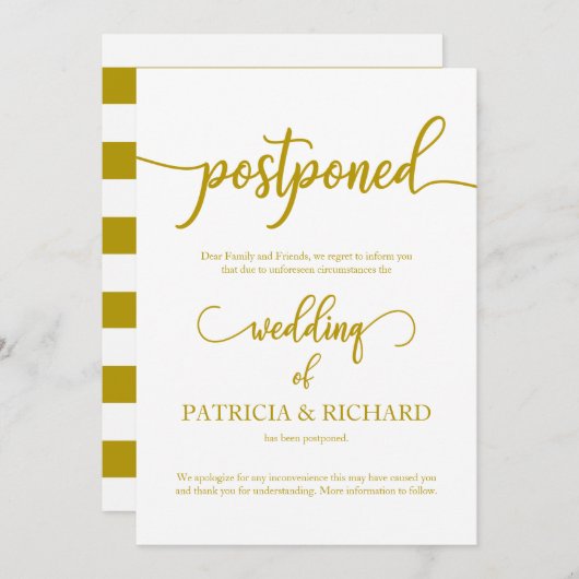 Uitgestelde huwelijksaankondiging Elegant Gold Scr Kaart (Voorkant / Achterkant)