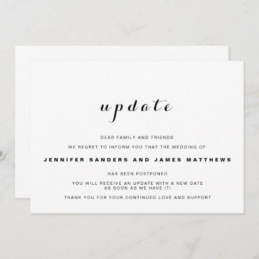 Uitgestelde Huwelijksaankondiging Kaart (Voorkant / Achterkant)