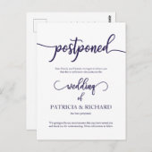 Uitgestelde huwelijksaankondiging Navy Blue Script Briefkaart (Voorkant / Achterkant)