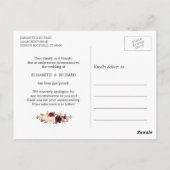 Uitgestelde huwelijksdatum Rustic Wood Burgundy Fl Briefkaart (Achterkant)