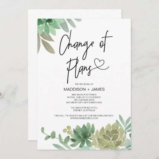 Uitgestelde nota's Wedding Verandering van plannen Kaart (Voorkant / Achterkant)