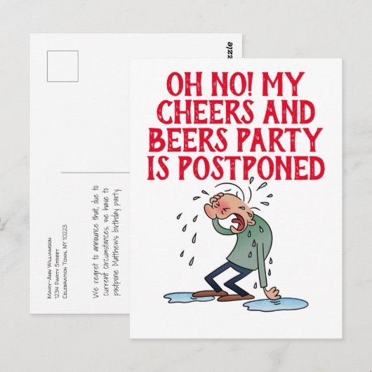 Uitgestelde opzegging van de partij voor kaas en b briefkaart (Voorkant / Achterkant)