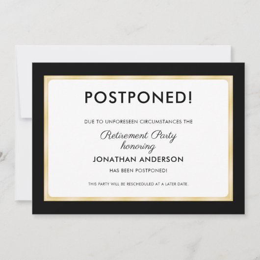 Uitgestelde Pensioenfeest Aankondiging (Voorkant)