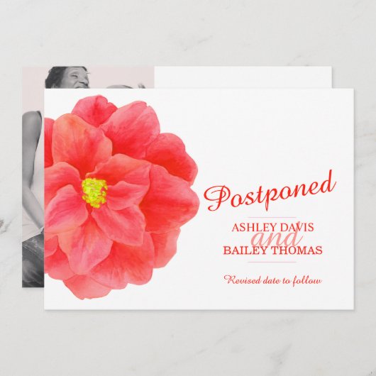 Uitgestelde rode camellia huwelijksannulering aankondiging (Voorkant / Achterkant)