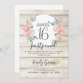 Uitgestelde Rustieke Houten Boho Bloemige Sweet 16 Kaart (Voorkant / Achterkant)